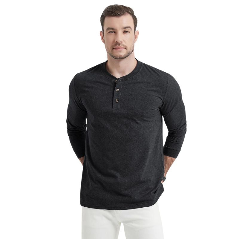Camiseta Algodão Gola Henley e Mangas Longas - Koopora