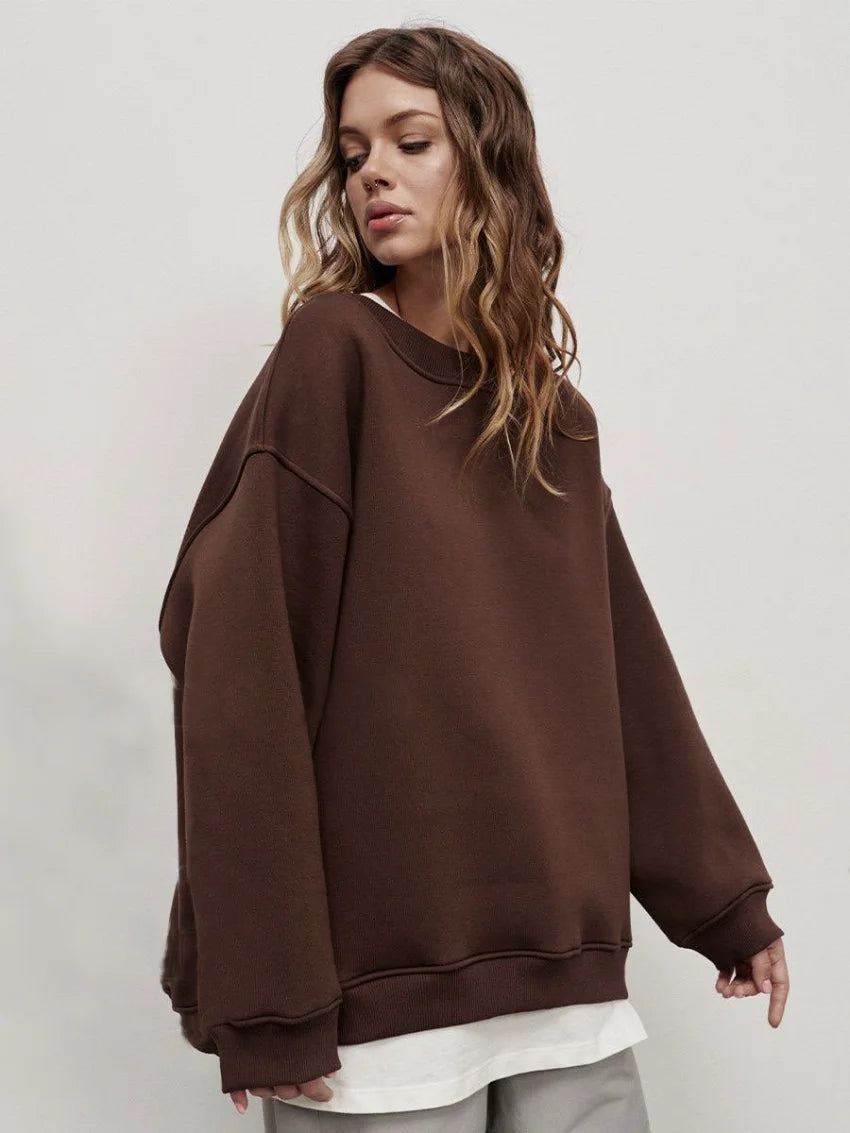 Bornladies moletons e moletons de grandes dimensões para mulheres outono inverno grosso quente lã moletom meninas streetwear pullovers soltos