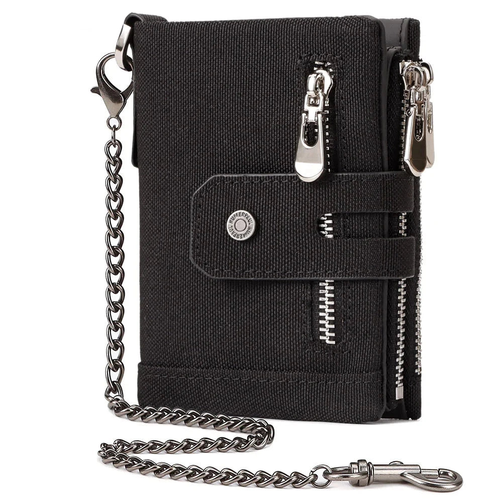 RFID Blocking Credit Cards Holder for Men, Oxford Wallet, Bolsa com zíper, Porta-moedas, motociclista clássico, curto cadeia, bolsa