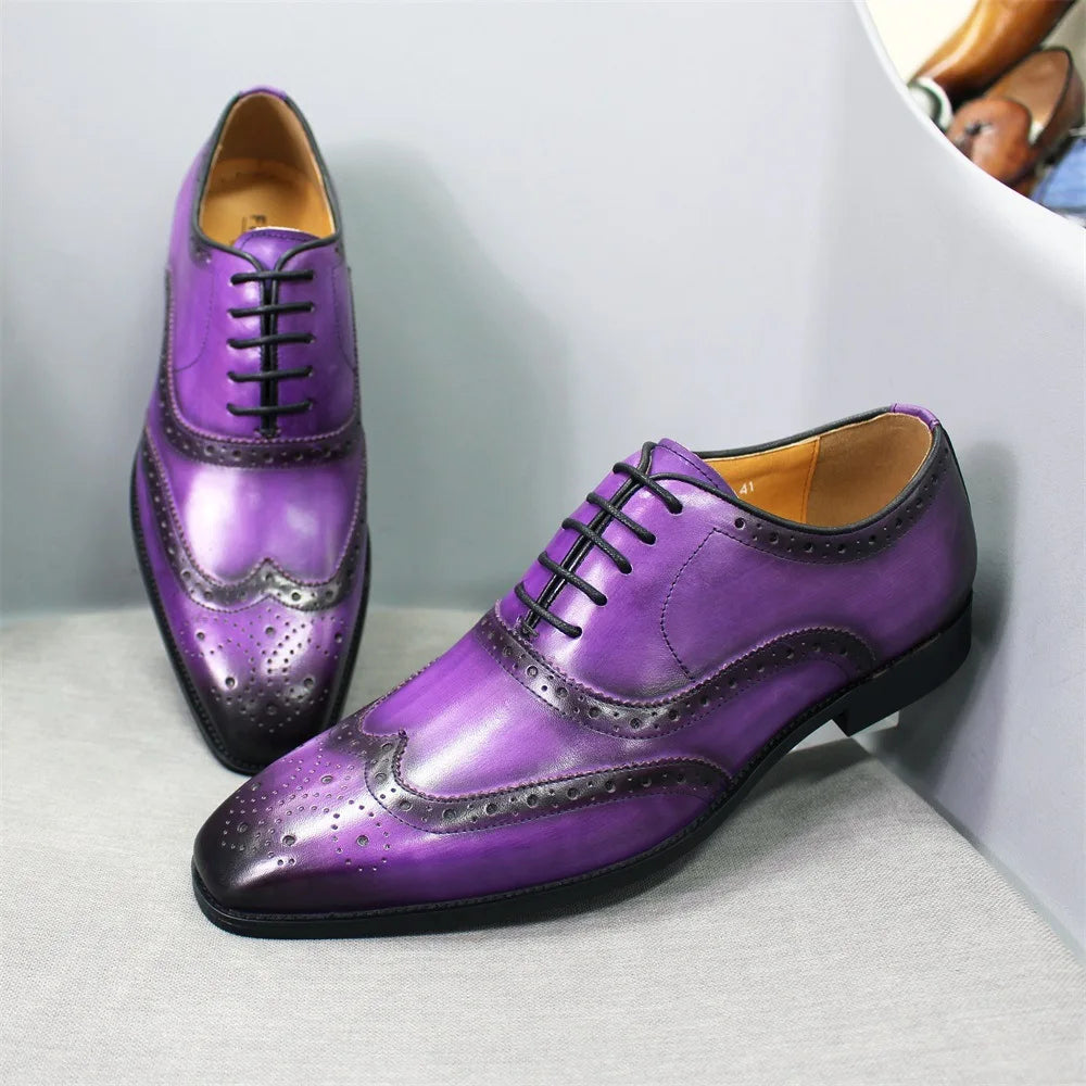 Sapato Social Masculino em Couro Genuíno Roxo - Koopora