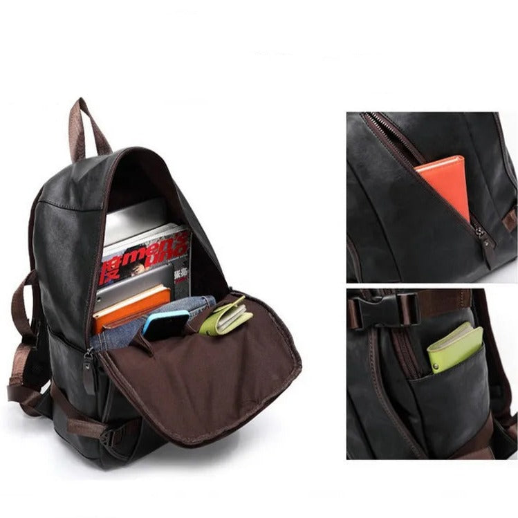 Mochila Masculina Estilo Escolar de Couro Fashion - Koopora