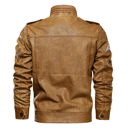 aqueta de Couro PU Masculina Slim Multi-Bolsos