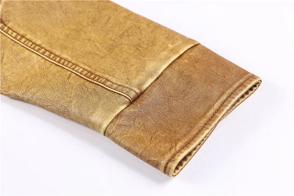Jaqueta de Couro PU Masculina Slim Multi-Bolsos