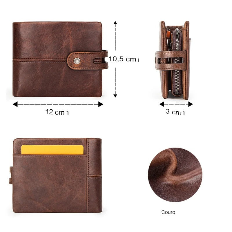 Carteira Masculina Casual em Couro Crazy Horse - Koopora