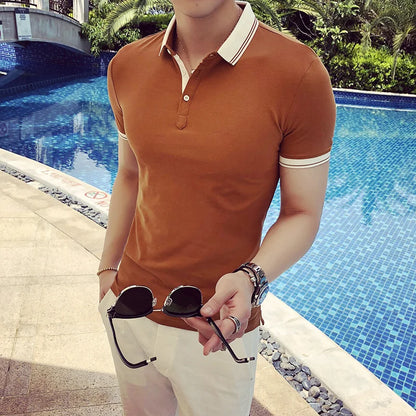 Camisa Polo Masculina de Algodão com Manga Curta caramelo - Koopora