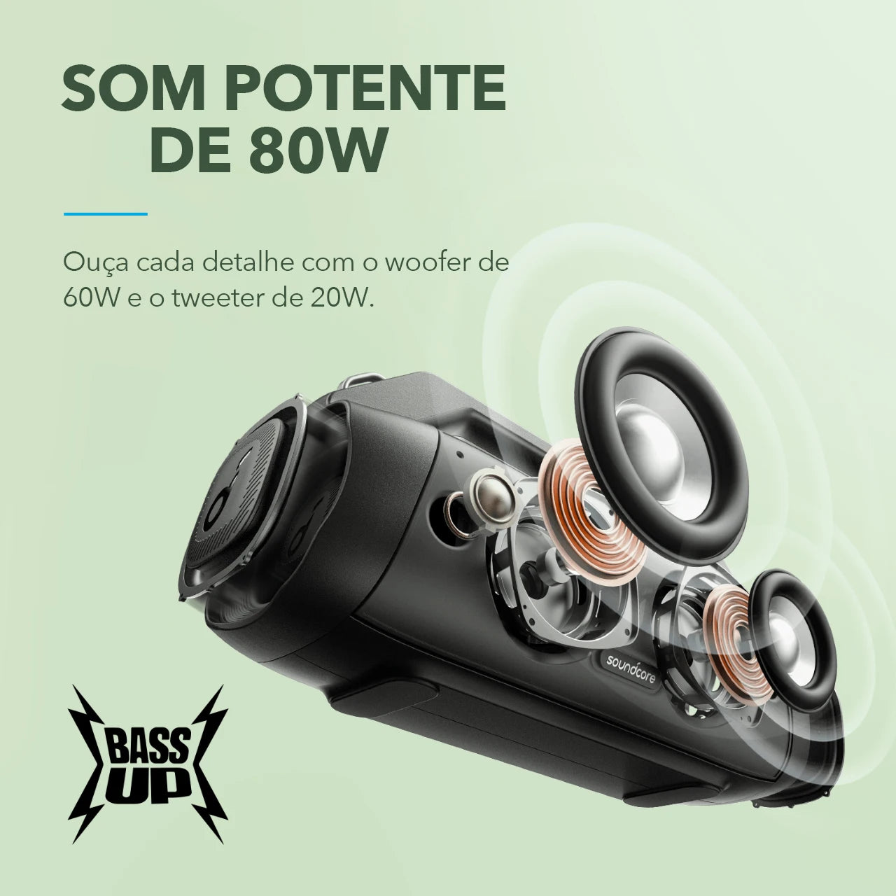 Soundcore by Anker Motion Boom Plus Alto-falante portátil 80W Alto-falante Som estéreo Alto-falantes Bluetooth Caixa de som Alto-falante Bluetooth