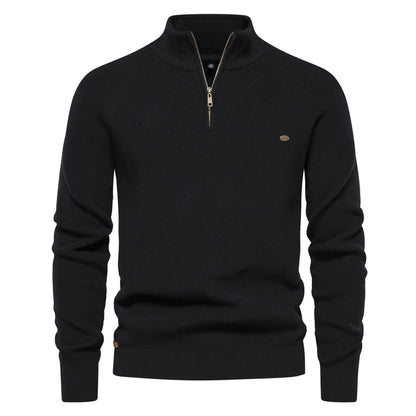 Suéter Masculino Casual de Gola Alta com Zíper - Koopora