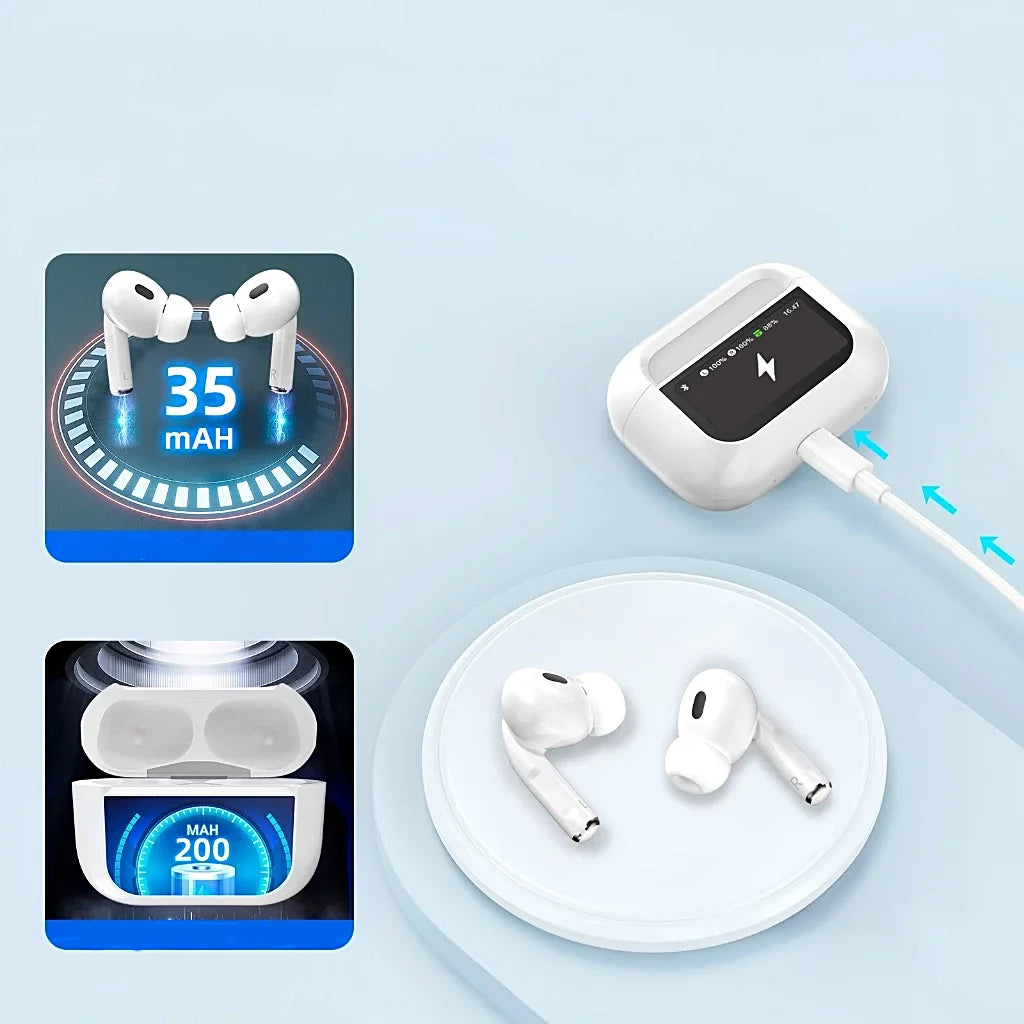 ettow-Touch Screen Bluetooth Headset, TWS Headset, Tela V5.4, LCD, Impermeável, Redução de Ruído