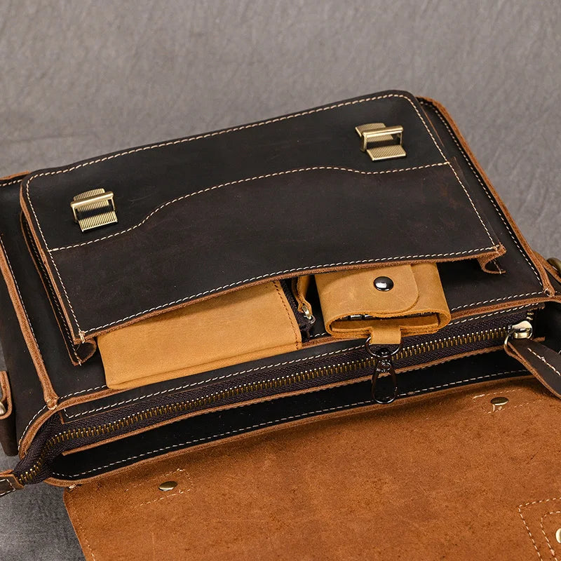 Bolsa de Ombro Masculina em Couro Vintage - Koopora