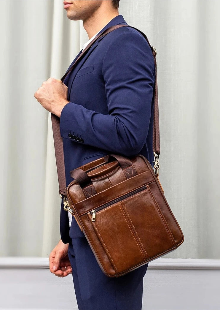 Bolsa de Ombro de Couro Genuíno Westal para Homens&nbsp;com Estilo