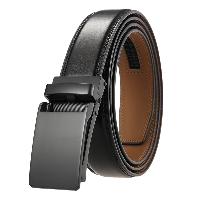 Luxury Leather Belt with Silver Automatic Buckle