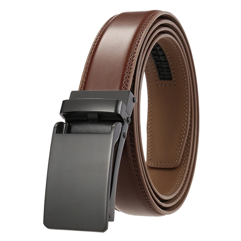 Luxury Leather Belt with Silver Automatic Buckle