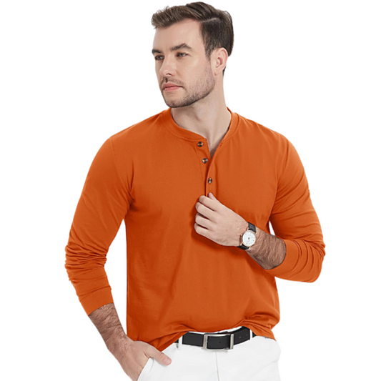 Camiseta de Algodão Henley Mangas Longas