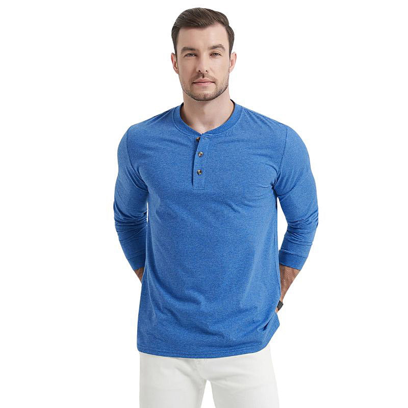 Camiseta de Algodão Henley Mangas Longas