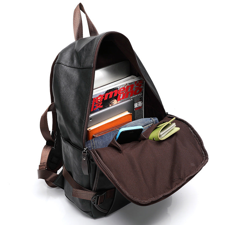 Mochila Masculina Estilo Escolar de Couro Fashion