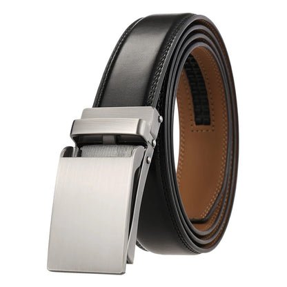 Luxury Leather Belt with Silver Automatic Buckle