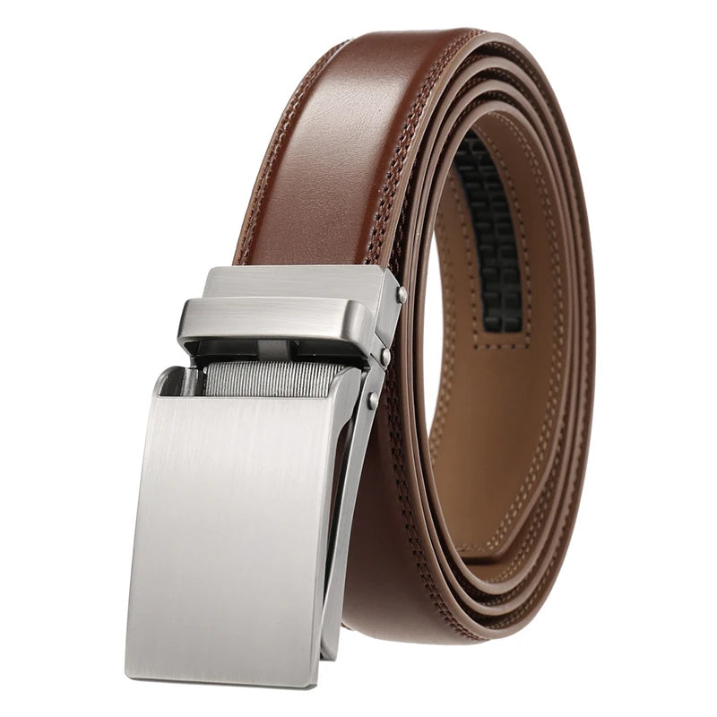 Luxury Leather Belt with Silver Automatic Buckle