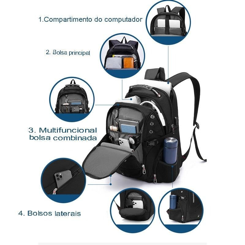 Mochila Masculina para Laptop de 17 Polegadas à Prova D'água - koopora